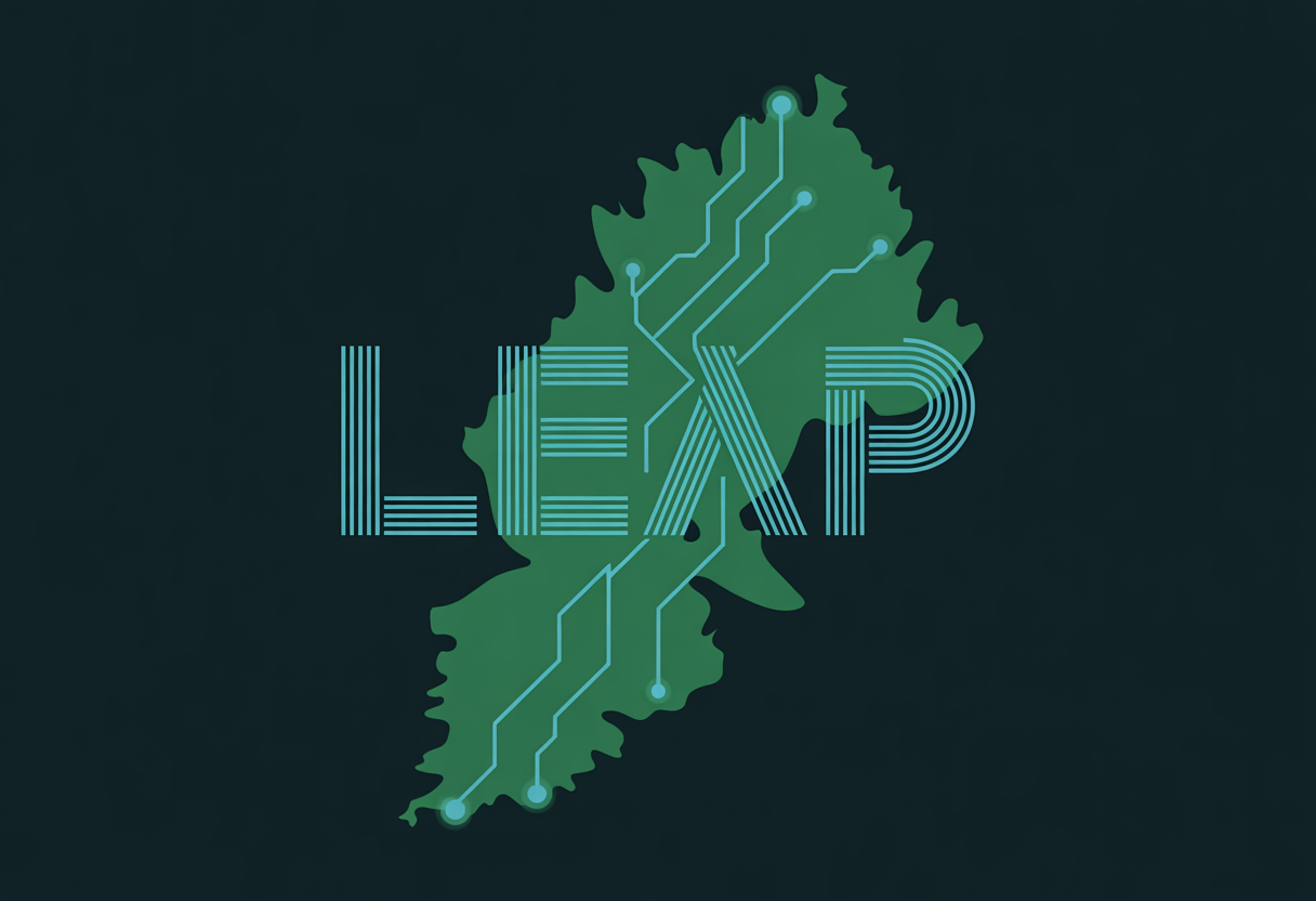 A stylized map of Lebanon with digital network lines radiating out across the MENA region, overlaid with the word LEAP