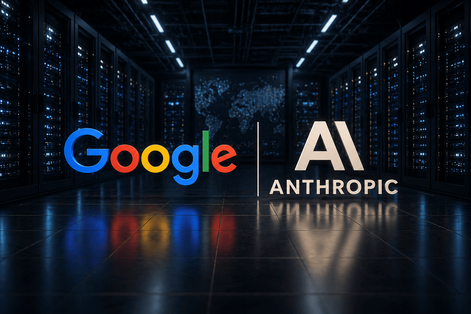 The Google and Anthropic logos shown side by side against a stylized data center backdrop