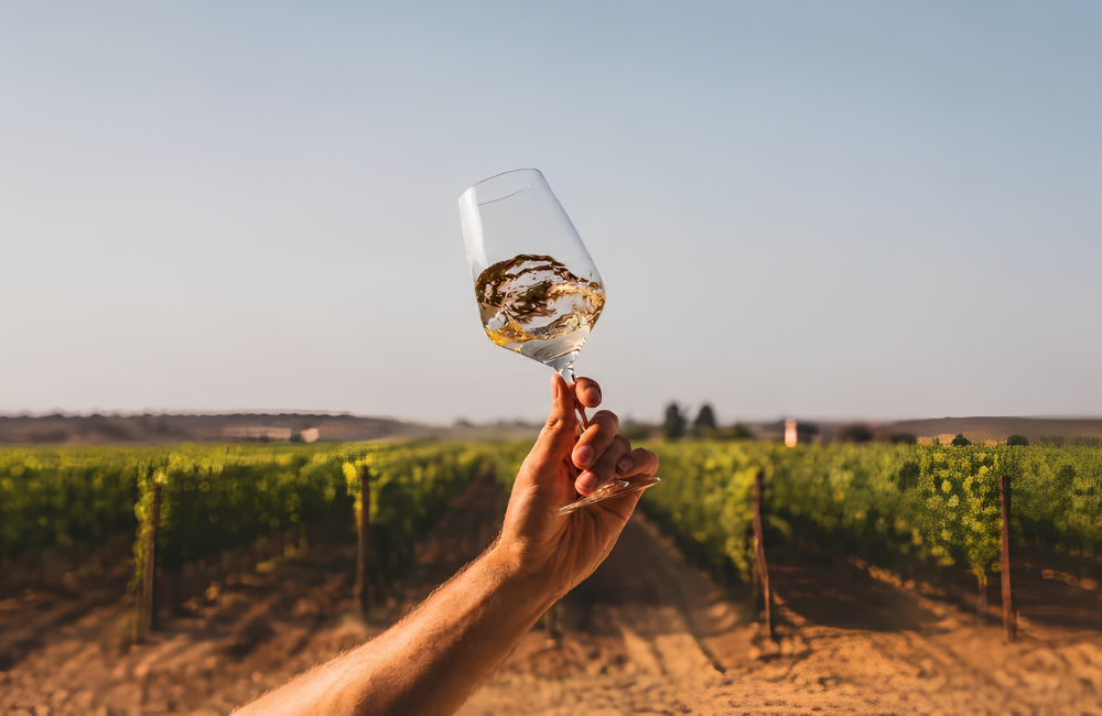 A cup of wine in a Vineyard