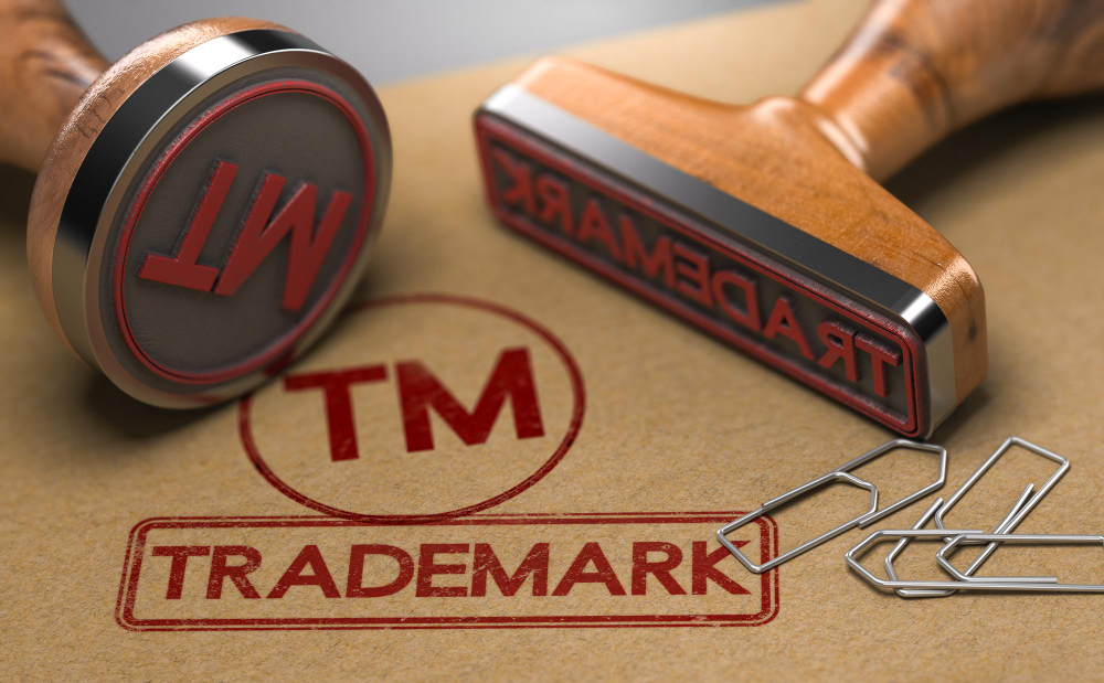Conceptual illustration showing a trademark stamp 