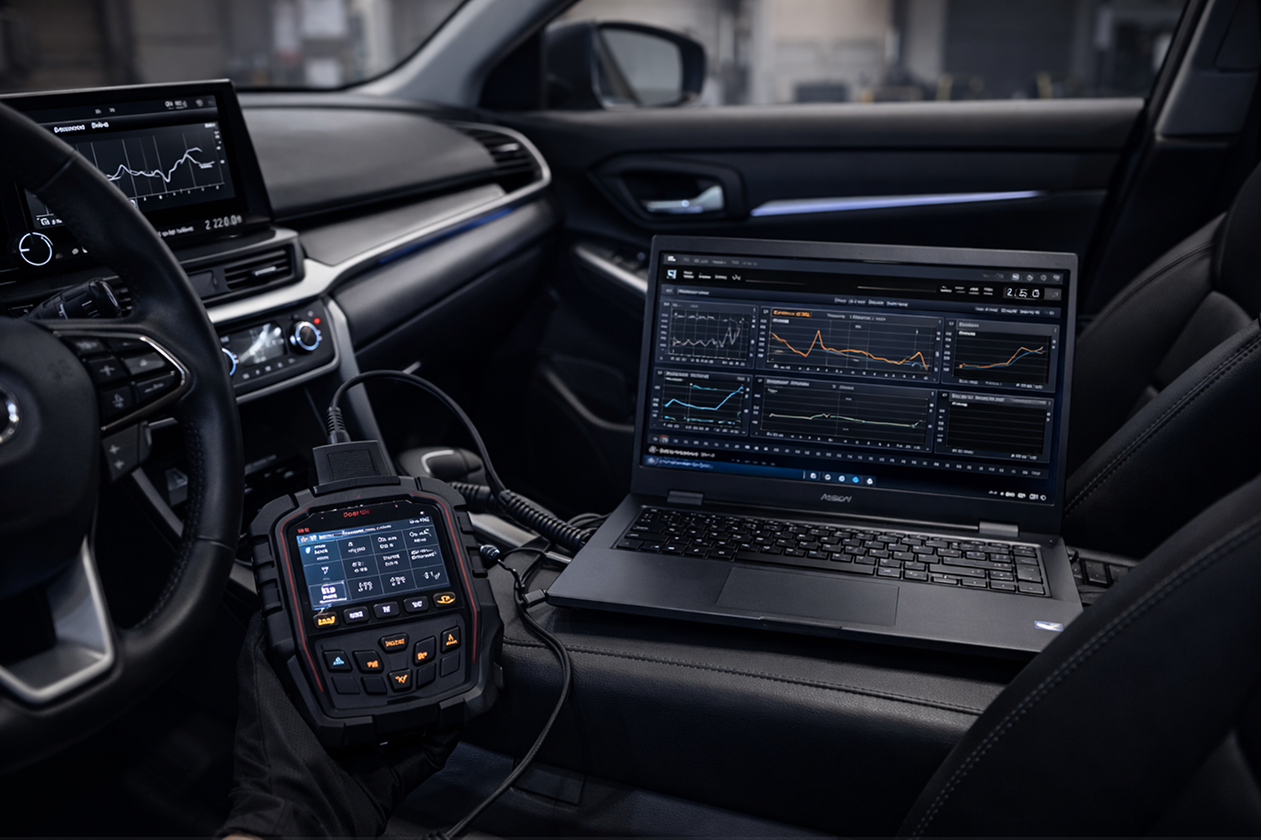 An if7as technician testing a car