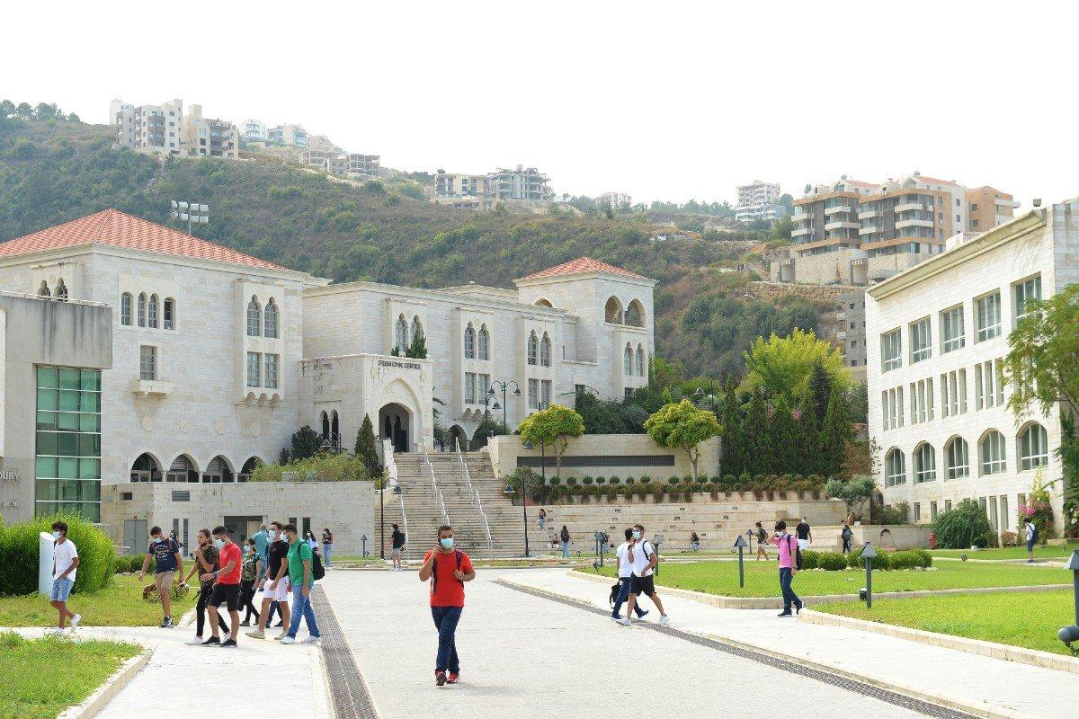 The Lebanese American University campus with students walking between academic buildings