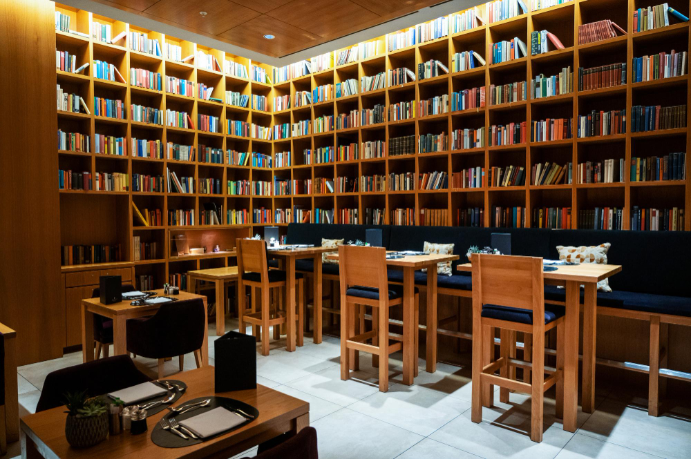 Interior of a renovated public library in Lebanon with bookshelves and tables